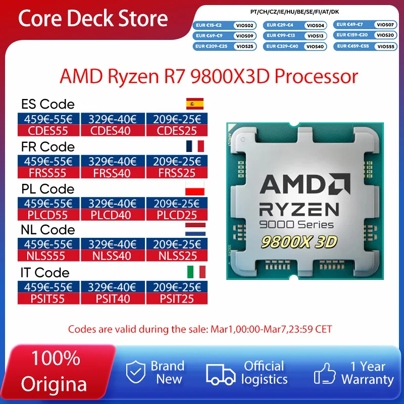 Processeur AMD Ryzen 7 9800X3D 8 cœurs 16 threads 104 Mo de cache de jeu Fréquence d'accélération 9800X3D V-Cache Processeur de jeu 5,2 GHz CPU