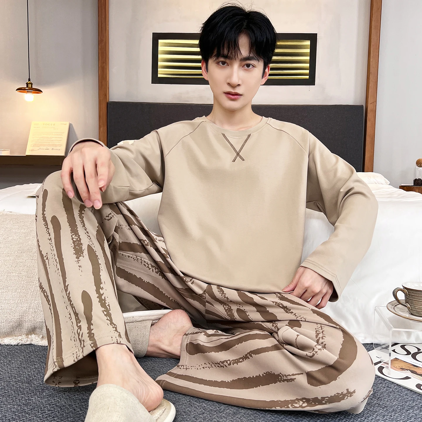 

Men's Pajamas Autumn Long Sleeve Simple Casual Sleepwear Suitable for Teens Can Be Worn Outside Plus Size Loungewear pyjamas men