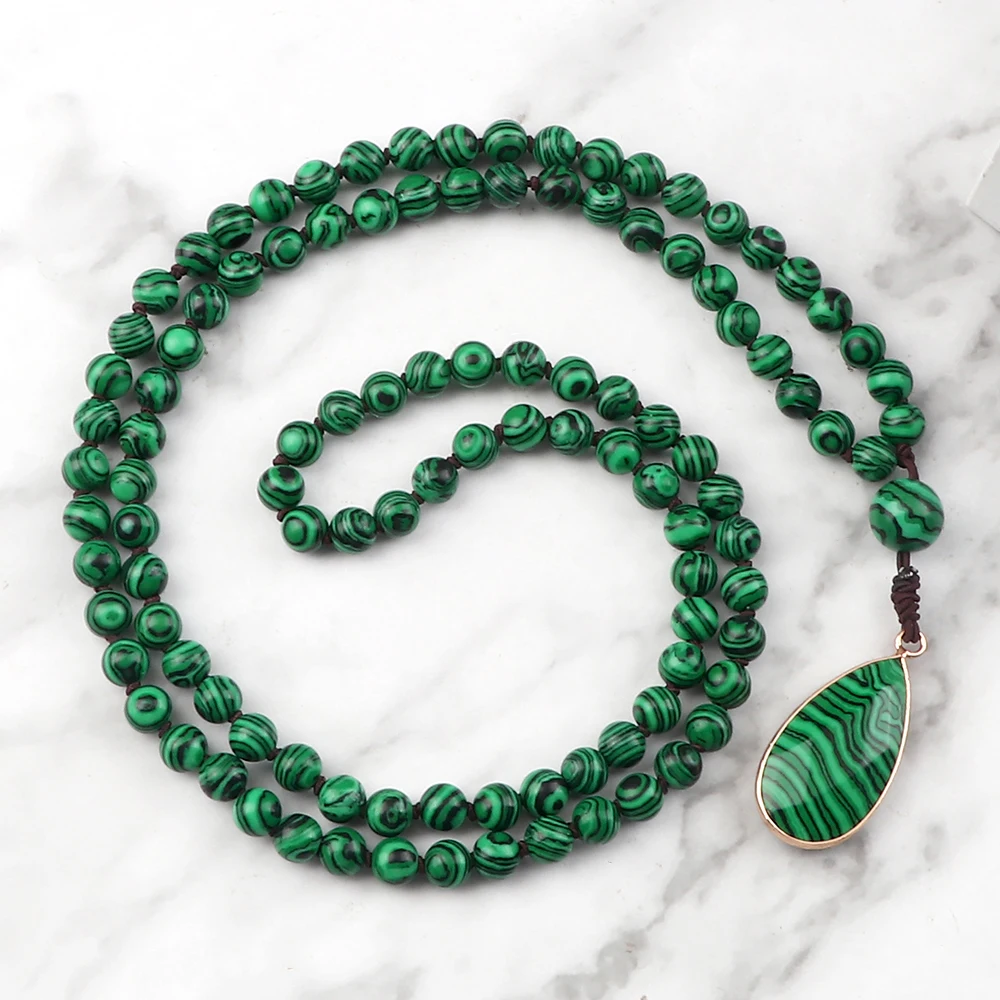 Natural Malachite Stone Beaded Necklaces&Bracelets Women Green Beads Pendants Charms 108 Mala Prayer Necklaces Men Yoga Jewelry