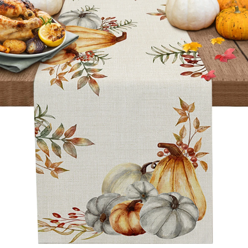 Thanksgiving Autumn Pumpkin Dining Table Runner Wedding Decor Linen Table Runner for Dining Table Christmas Decoration