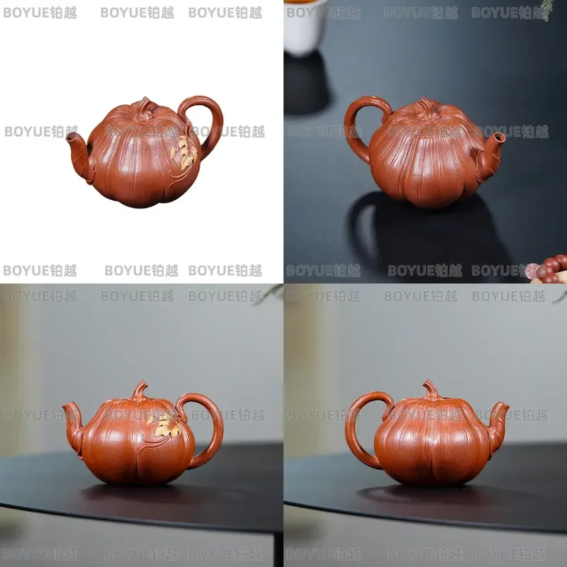Yixing Zisha Teapot Raw Ore Red Clay Handmade Pumpkin Shape Kung Fu Tea Set Small Single Pot Traditional Chinese Ceramic Ware