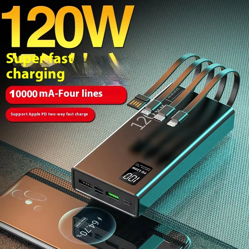 

120W 10000mAh High Capacity Power Bank 4 in 1 Fast Charging Powerbank For Samsung Huawei Xiaomi Portable Battery Charger