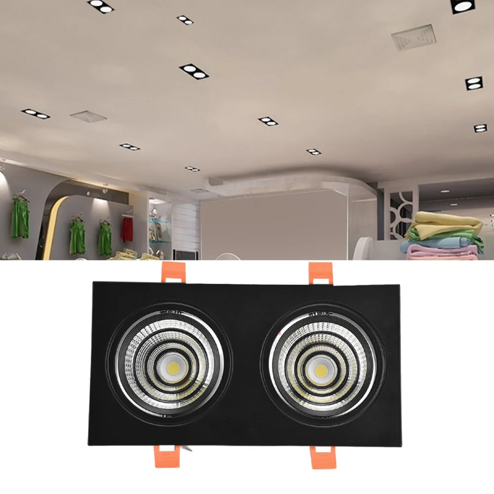 Energy Saving 2 X 7W Recessed Ceiling Light Double Head White Light 6000K Downlight CRI 90+ Rectangle Recessed Lighting Bar