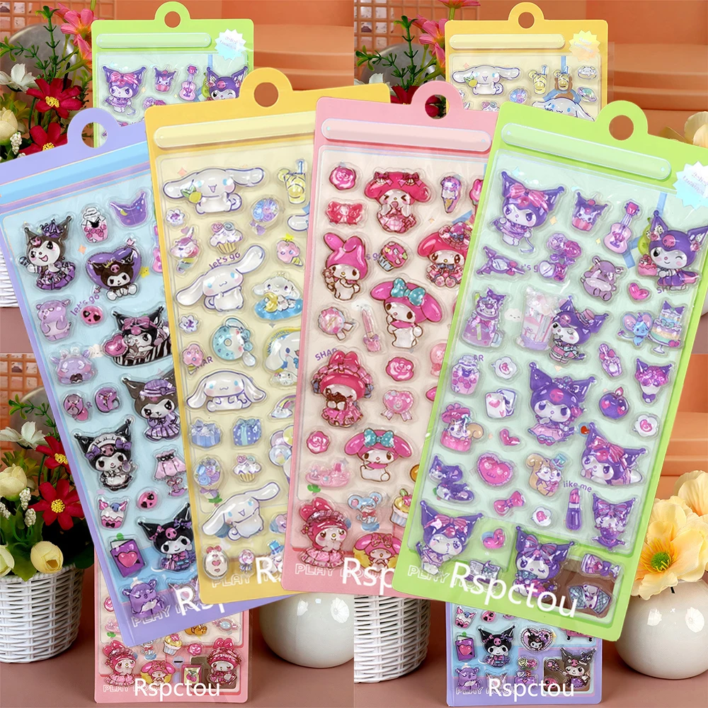 

4pcs Creative Cartoon Sanrio 3D Puffy Relief Stickers Cute Kuromi My Melody Bubble Decals Laptop Phone Guitar Sticker Decoration
