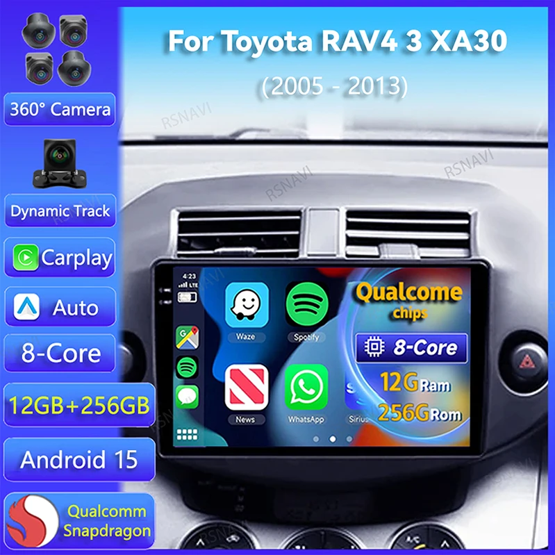 Android 15 Carplay Auto For Toyota RAV4 3 XA30 2005 2006 - 2013 Car Radio DSP Navigation Player Video DVD 2Din Stereo Head Unit