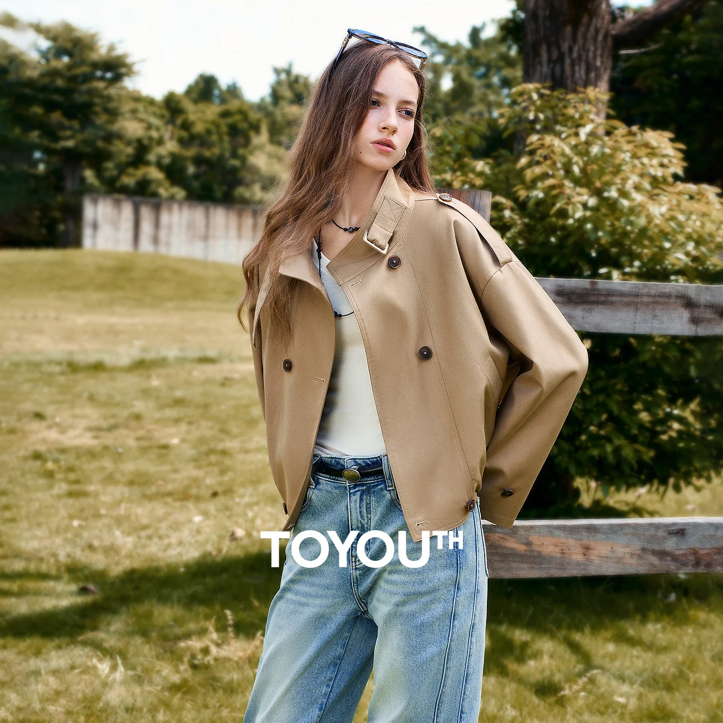 TOYOUTH Women Trench Coat 2026 Autumn New Stand Collar Casual Short Workwear Vintage Outerwear