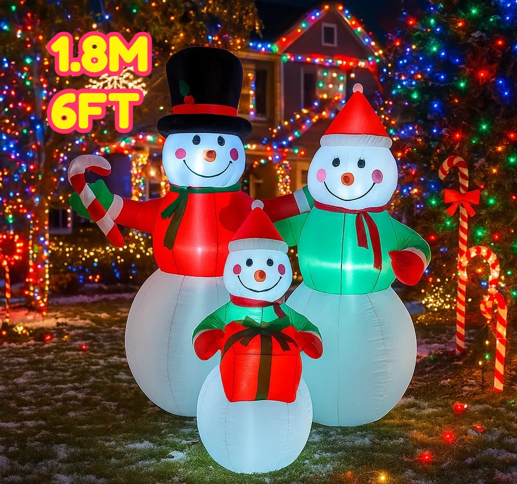 6FT زينة عيد الميلاد نفخ ثلج الأسرة اللعب في الهواء الطلق ساحة المنزل الحلي مع LED ديكور لوازم عيد الميلاد ، توهج