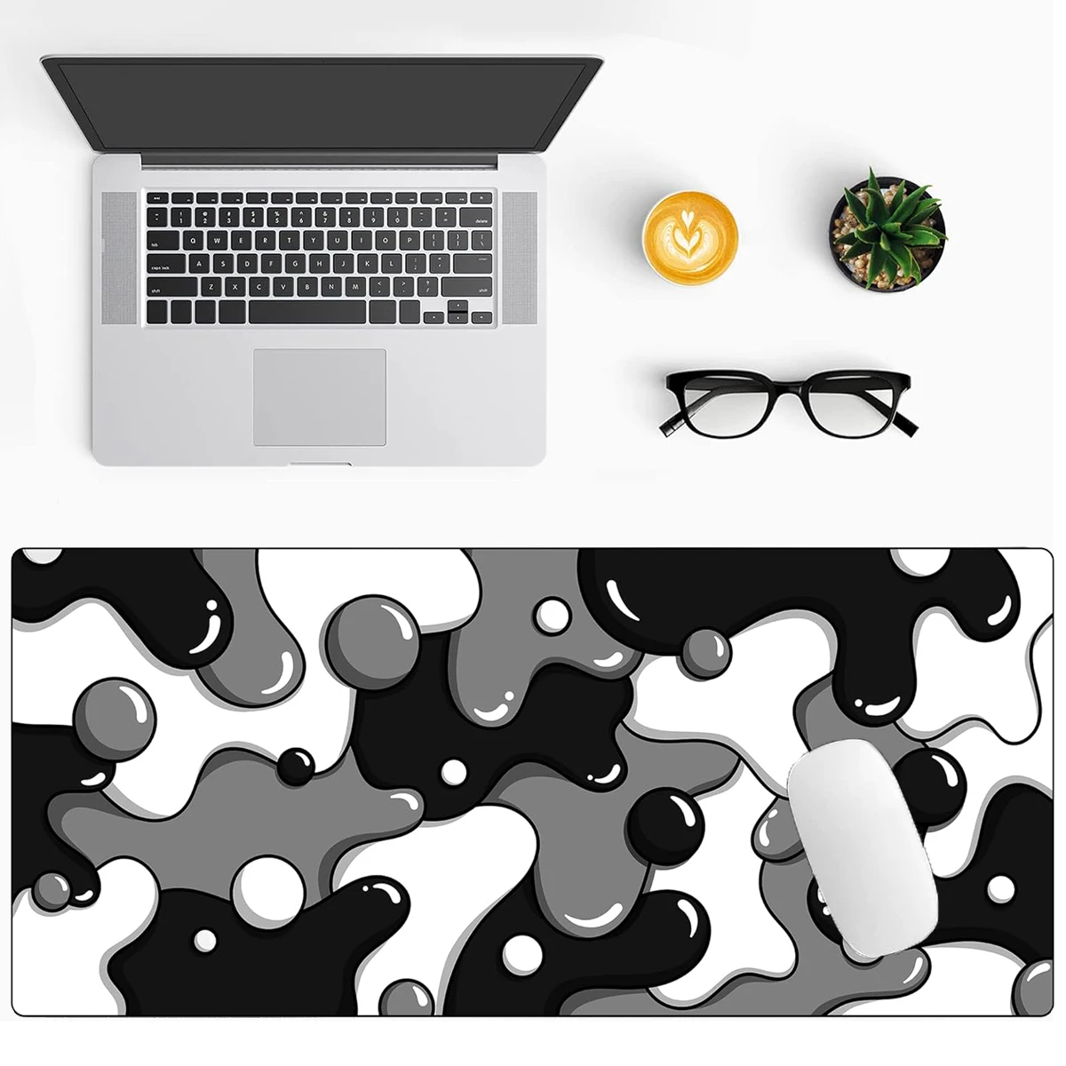 Black and White Liquid Design Mouse Pad | Modern Aesthetic, Anti-Slip, and Ultra-Smooth Surface for Work or Gaming