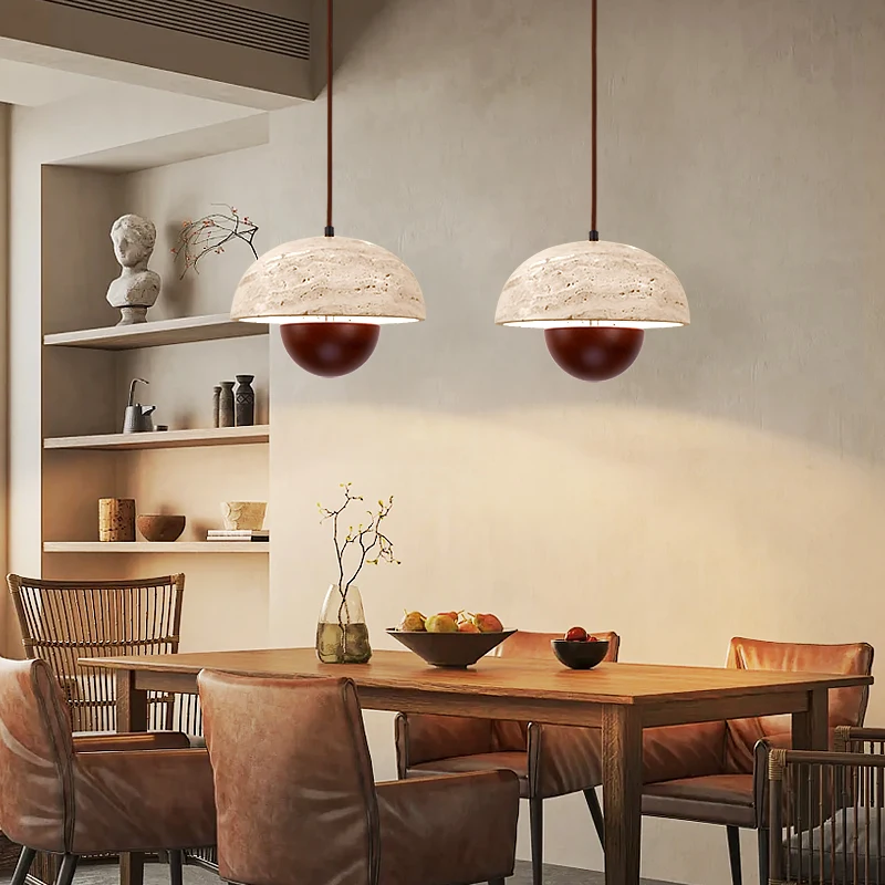 

Modern Simple Decorative Living Room Porch Yellow Cave Stone Small Chandelier Bedside Aisle Wooden Pendant Light
