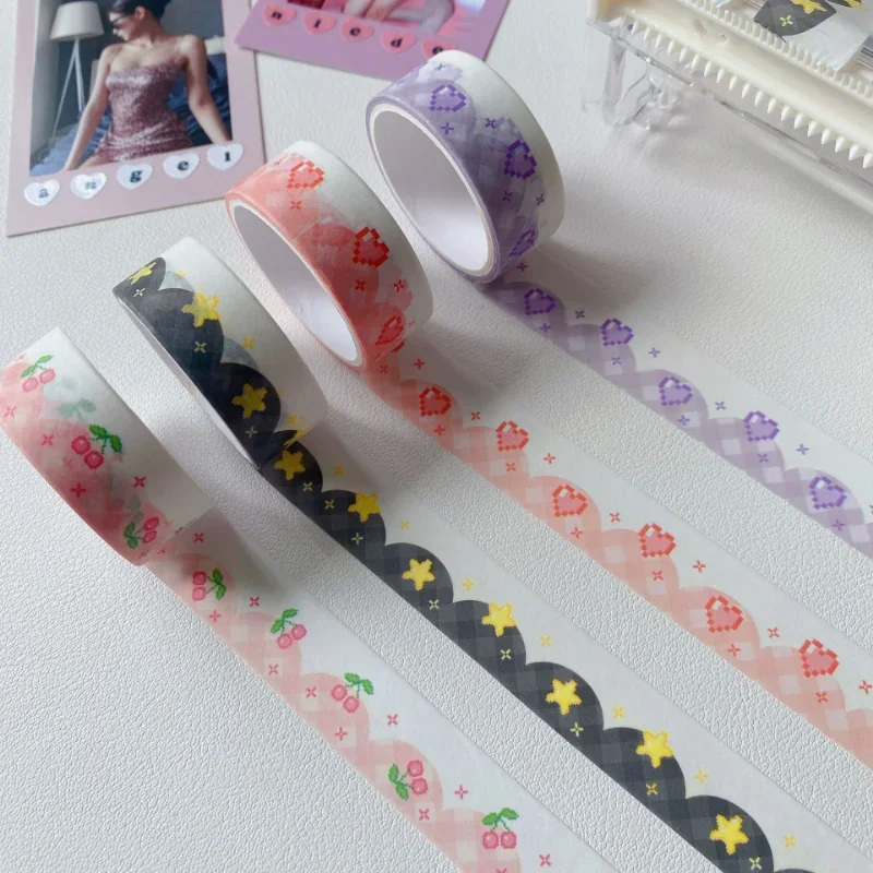 1Pc Color Pixel Love Cherry Decoration Tape Cute Colorful Washi Masking Tape Creative Scrapbooking Stationary School Supplie