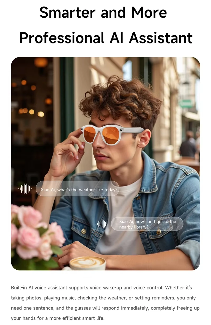 Xiaomi 8K HD AI Smart Camera Occhiali Occhiali per fotocamera di traduzione Chiamate Bluetooth multifunzionali Assistente vocale Lettore musicale