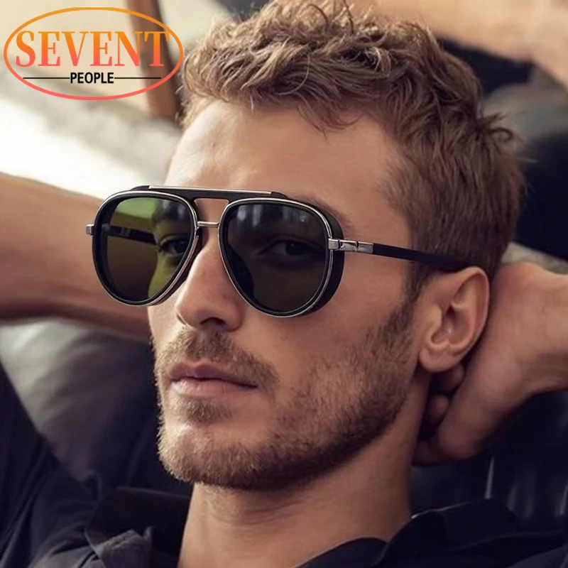 

Polarized Steampunk Pilot Sunglasses Men 2025 Luxury Brand Vintage Oversized Double Beam Oval Sun Glasses For Male Driving Shade