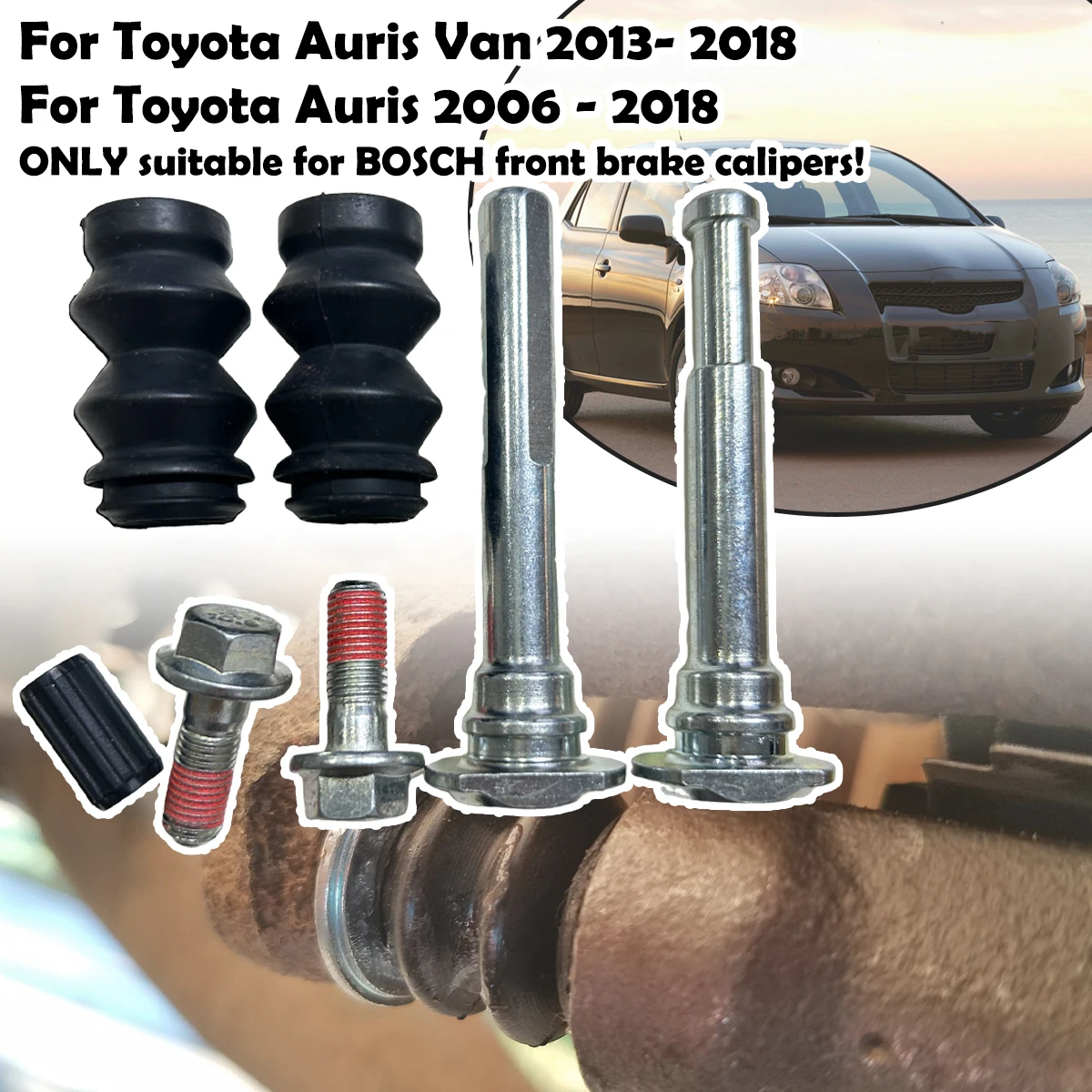 

For Toyota Auris 06-2018 Front Brake Caliper Slider Guide Pins Bolt Kit Left Right Disc Housing Bellows Sleeve Bushing 113-1355X
