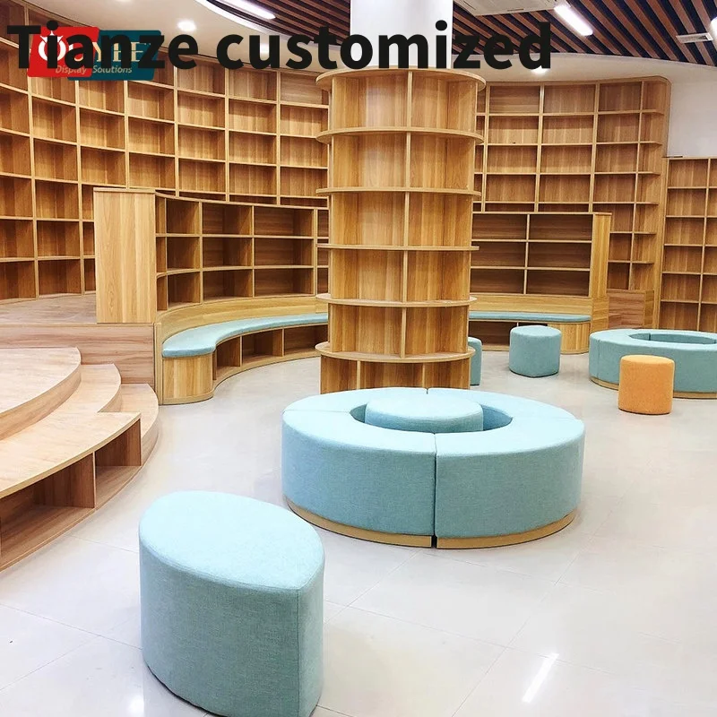 

Customized-Design Display Shop Design Showcase Book Store Shelves Library Rolling Ladders Bookshelf Kid Library