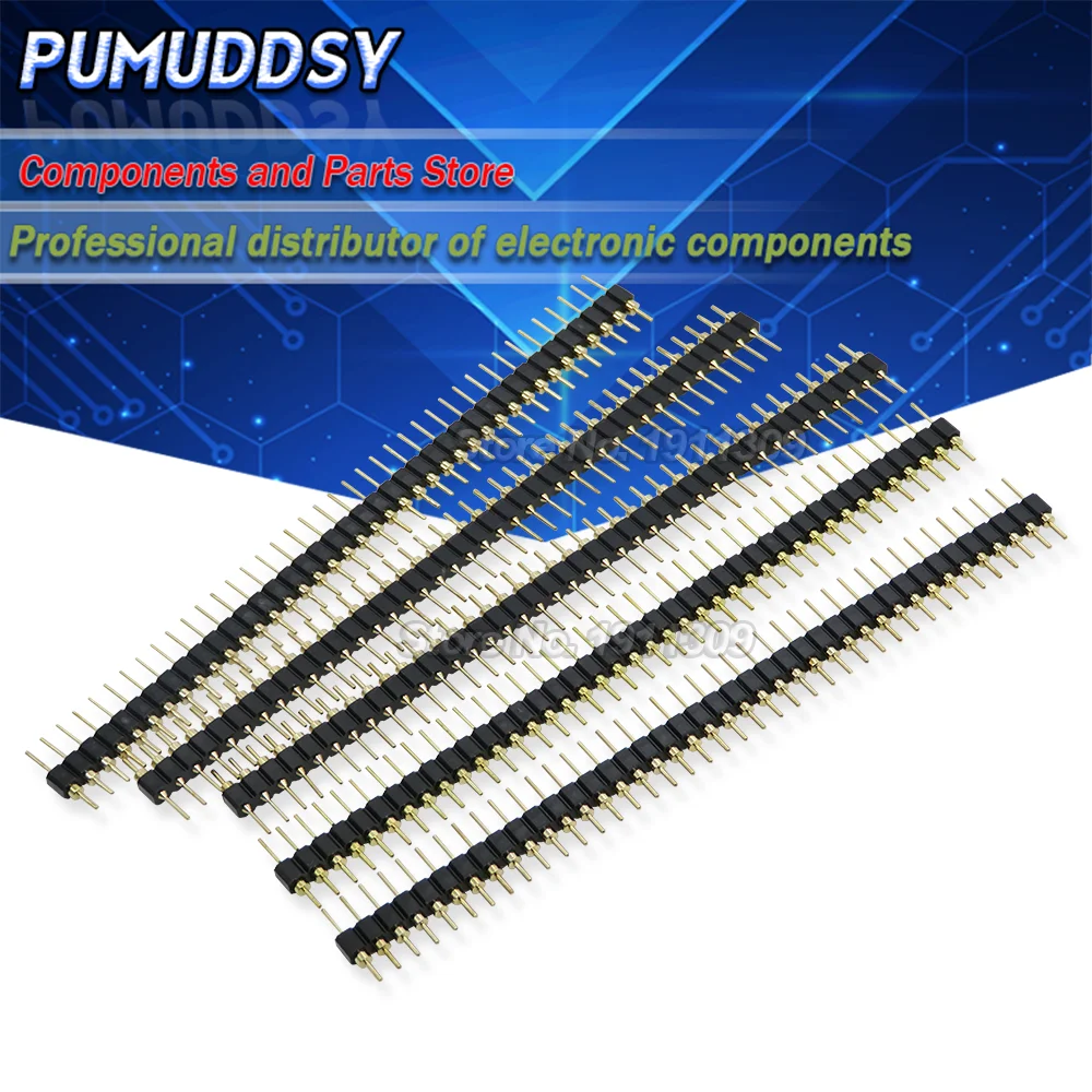 5PCS 40P Header Strip Male Header Single Row 40 Pin 2.54mm Pin Connector Strip Round Needle 1x40 Connector 40Pin