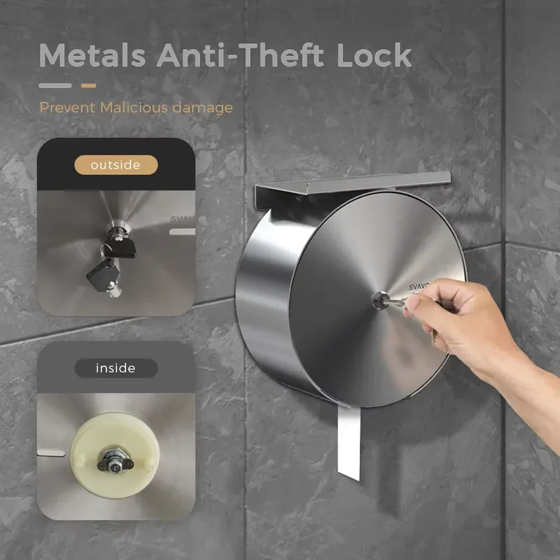 Wall Mounted Stainless Steel Toilet Paper Holder with Phone Rack Extra Large Roll Dispenser for Bathroom Tissue Storage