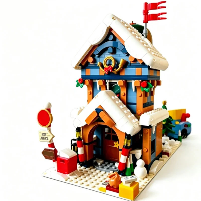 City Street View Model MOC Building Bricks Winter Santa's Post Office Modular Technology Toys Suit Display Christmas Gift