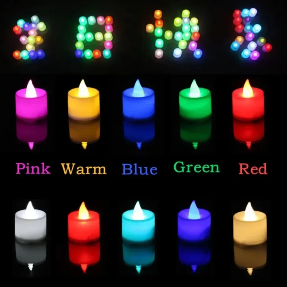 1-50Pcs Colorful LED Tealight Simulation Flame Flickering Candles Light With Battery Powered For Wedding Christmas Home Decor