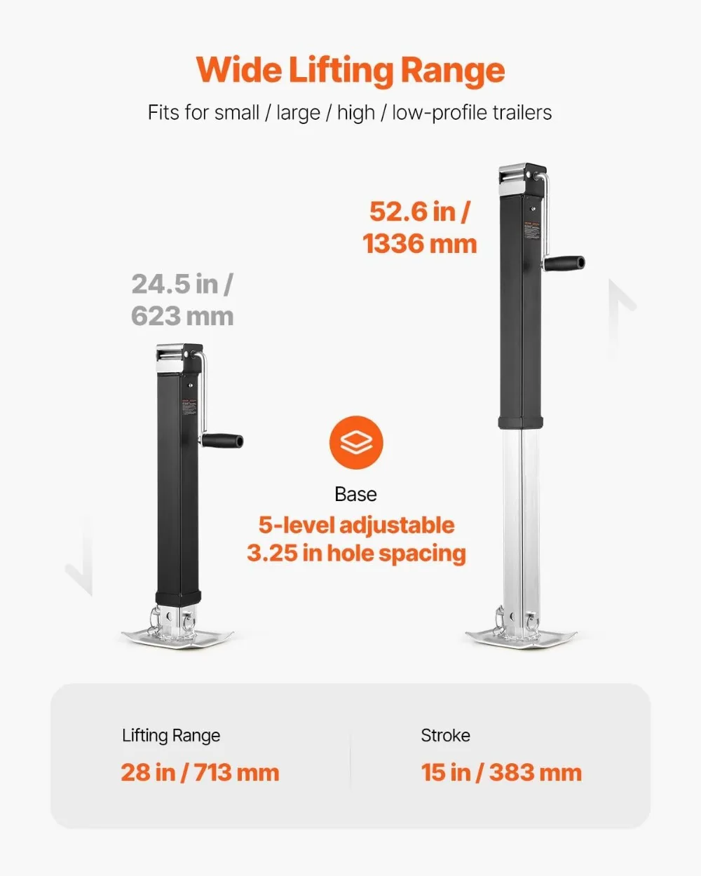 مقبس مقطورة ملحوم شديد التحمل بوزن 8000 رطل، رافعة 15-1/4 بوصة، ساق متدلية قابلة للتعديل للمركبات الترفيهية والمقطورات المساعدة