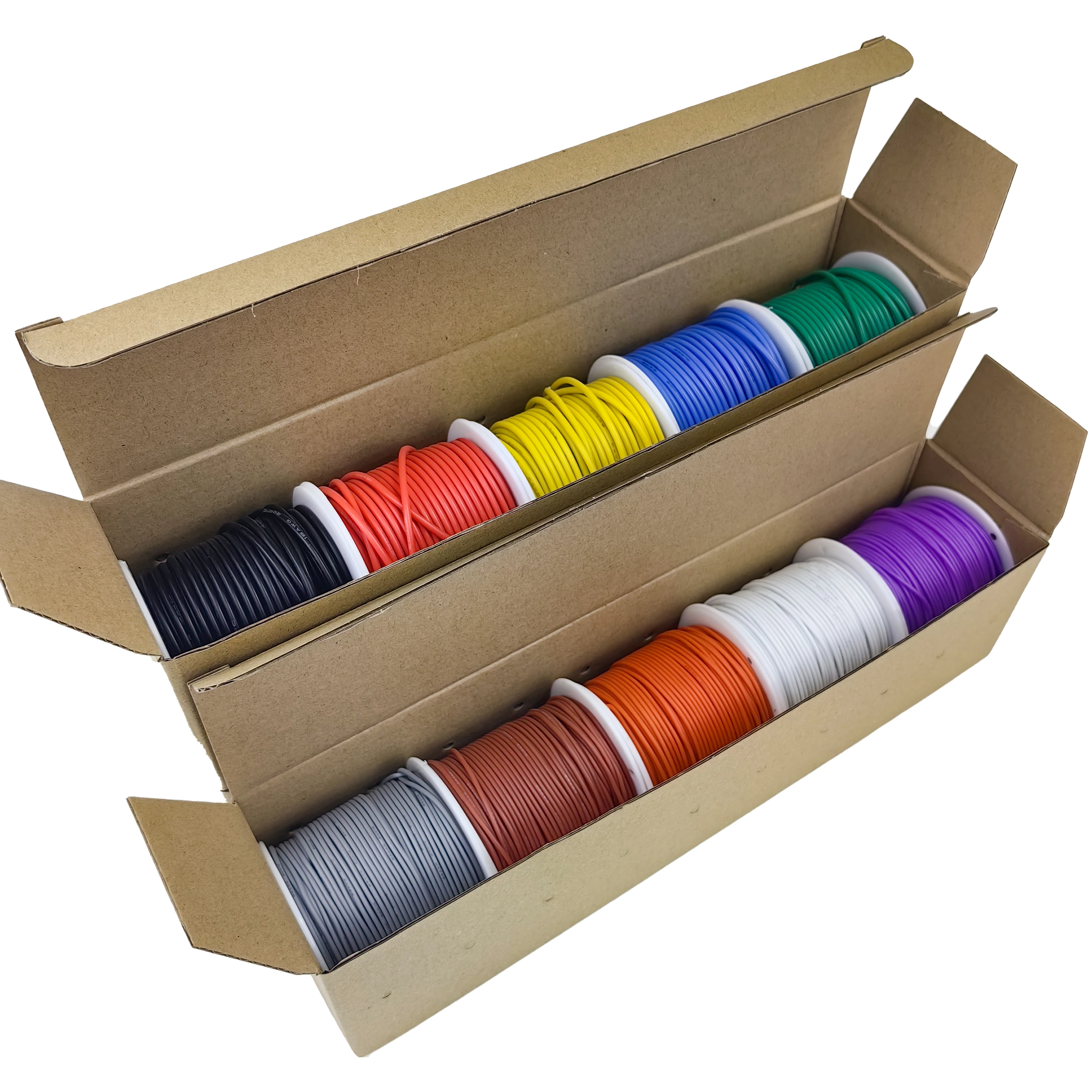 16-18-20-22-24-26-28-30 Gauge flexibele siliconen elektrische draad 300V meerkleurige 22 AWG gestrande vertinde koperen aansluitdraadkit