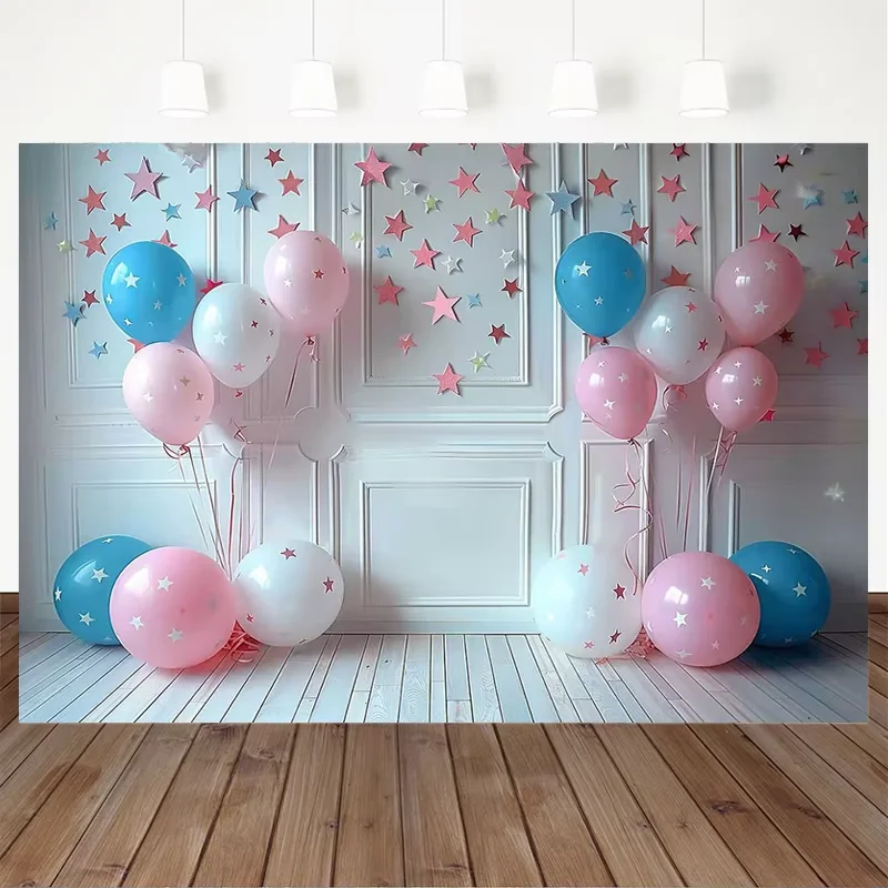 Mocsicka różowy zamek tło niebieskie balony pałac Baby Shower księżniczka dziewczyna dekoracje na imprezę urodzinową tło Studio Banner