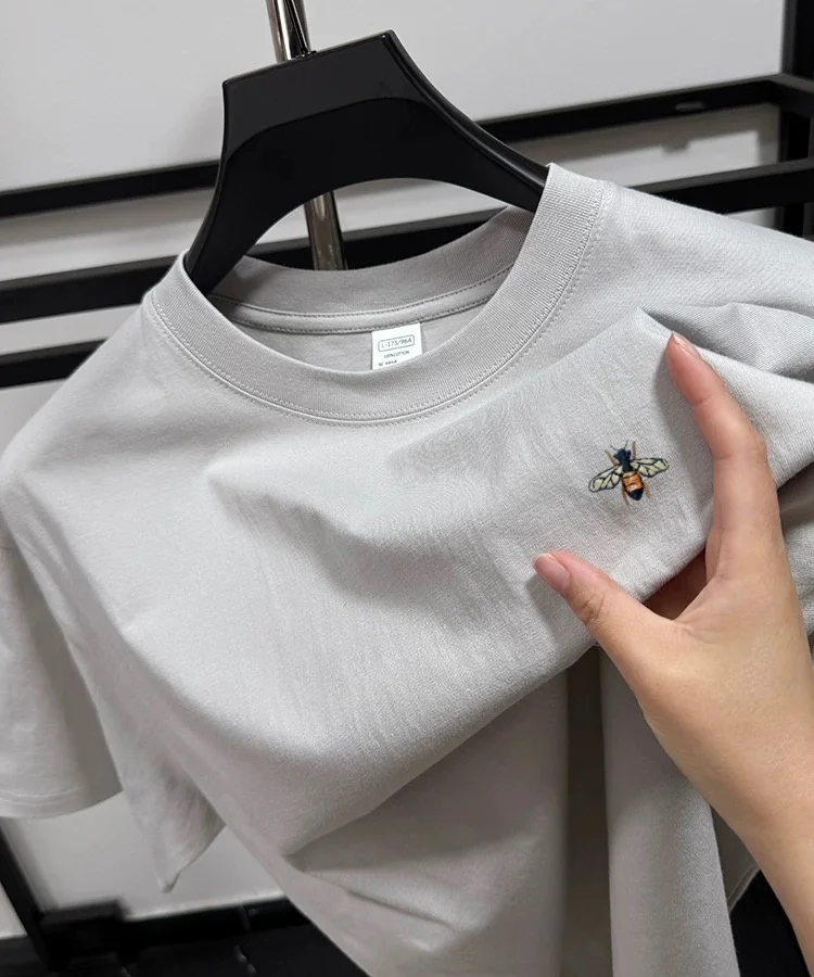 T-shirt imprimé à manches courtes de style coréen, 100% coton pur, respirant, col rond, pour l'été.