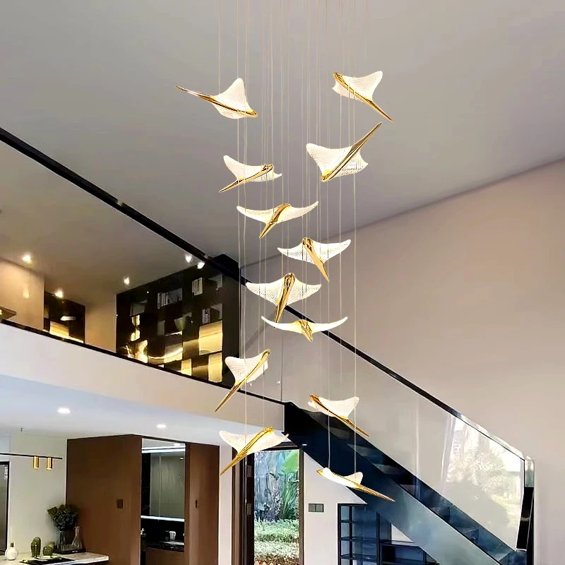 

Minimalist Bird Acrylic aluminum LED chandelier lustre Height adjustable Ceiling Interior livingroom staircase lighting Dimmable