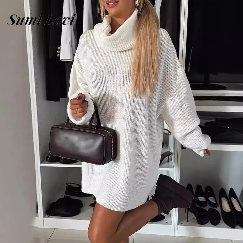 Winter Elegant Loose Temperament Knit Autumn Fashion Turtleneck Warm Sweater Tops Women Casual Long Sleeve Solid Pullover Jumper