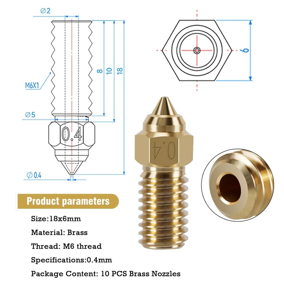 Kit de bicos para Elegoo Neptune série 4, peças da impressora 3D, latão, 0,4mm, 4 pro, 10pcs