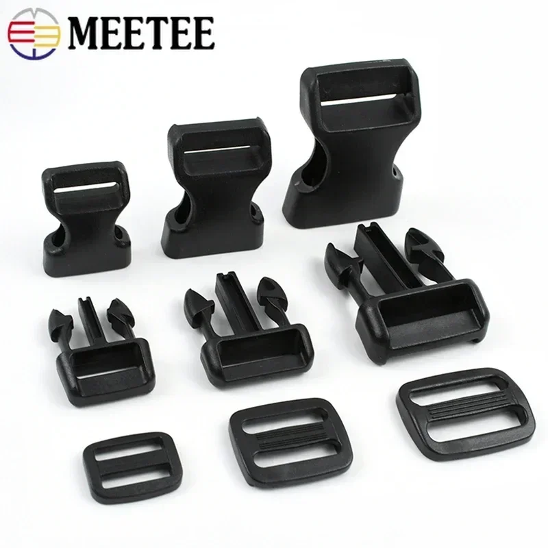 2-10Sets 15/20/25mm Plastic Buckles Clip Bag Strap Adjuster Ring Hook Release Belt Buckle Backpack Webbing Closure Clasp Sewing