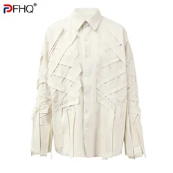 PFHQ Long Sleeved Non Ironing Solid Color Men's Shirts Haute Quality Turn-down Collar Loose Casual Button Tops Summer 21Z4309