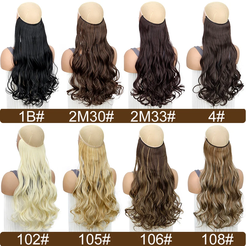20Inch Synthetic Long Wave Curly Hair Extension Invisible Fishing Line Hair Accessorie for Women Party Daily Use image 3