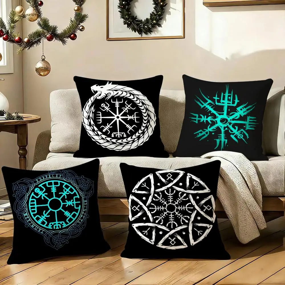 V-Viking Amulet Pattern Cushion Cover Soft Plush Sofa Cushion Cover｜Double-Sided Printed Decorative Pillow Case｜Warm Home Gift