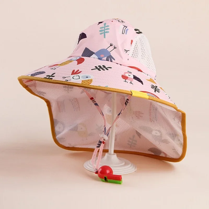 Summer Hat for Kids Bucket Hat Sun Protection Breathable Beach Hats for Boys Girls with Whistle Neck Protection Sun Cap