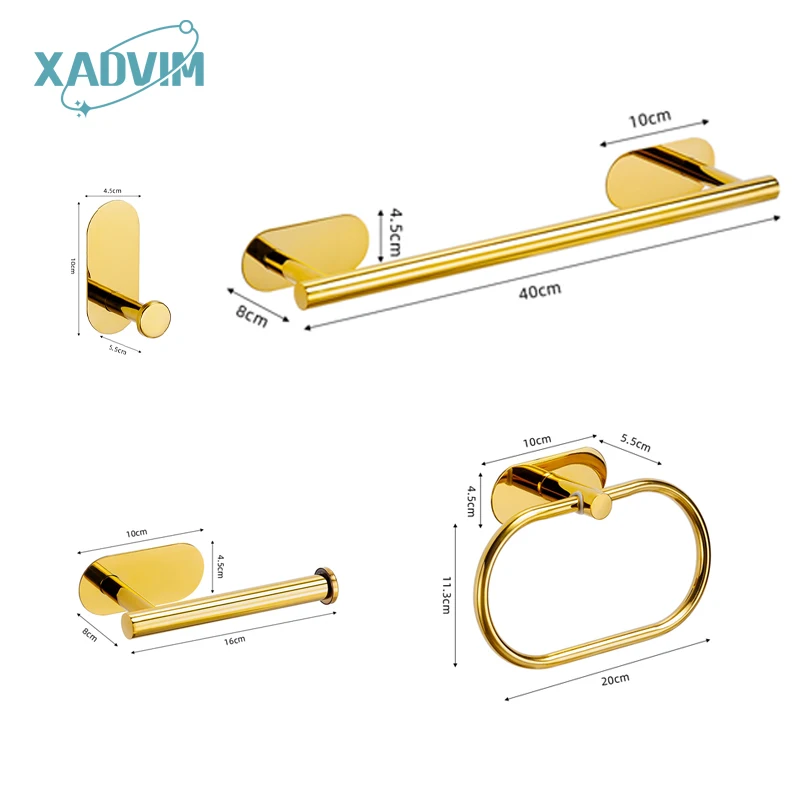 Silver Gold 304 Stainless Steel Towel Bar No Drilling Paper Holder Self-adhesive Towel Ring Robe Hook Bathroom Accessories Set