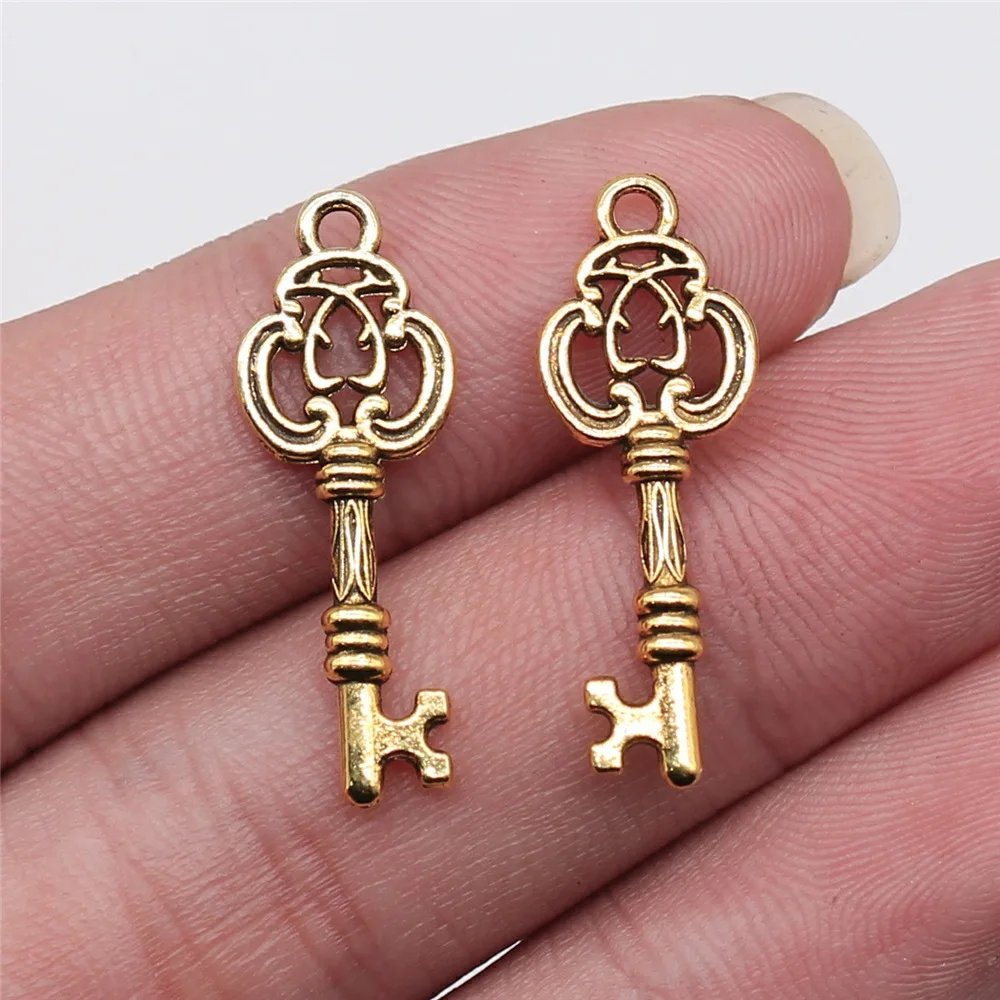40pcs 27x10mm(1.06x0.39inch) 3 Colors Antique Bronze Color Antique Gold Color Antique Silver Color Key Charms Pendants