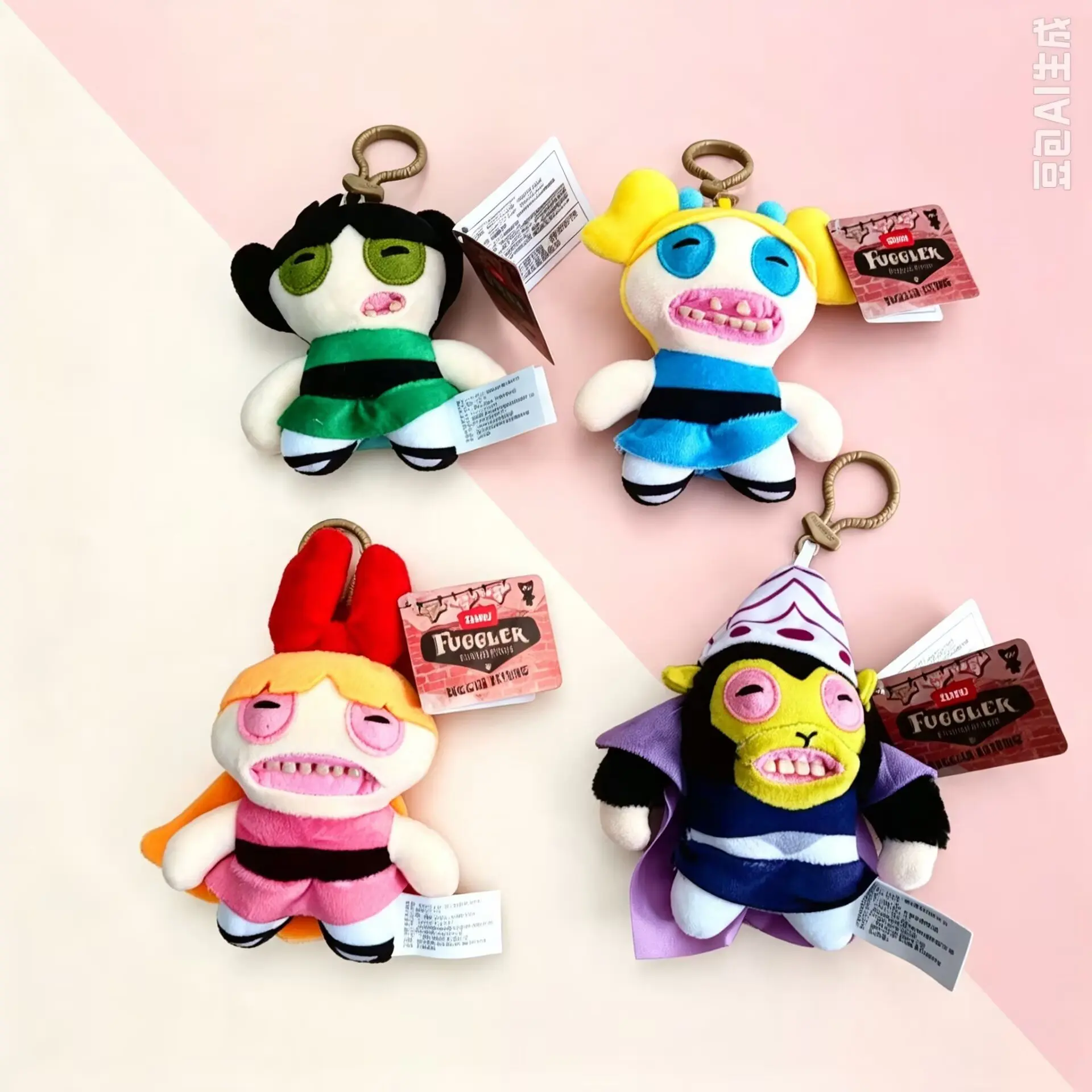 ZUR Fuggler Powerpuff Girls Plüsch-Schlüsselanhänger Niedliches Monster Weiche Stoffpuppe Taschenanhänger Sammlerstück Spielzeug für Kinder Geschenk – Detail 1