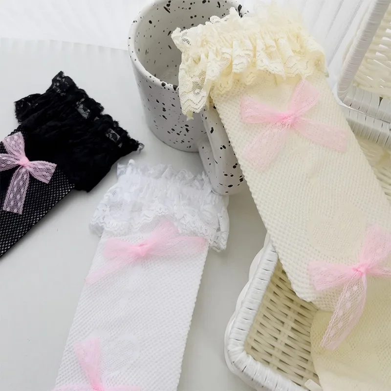 1 Pair Kid Girl Knee High Socks Lace Mesh Hollow JK Calf Frilly Sock for Monther Child Girl Summer Thin Breathabnle Pile Sock