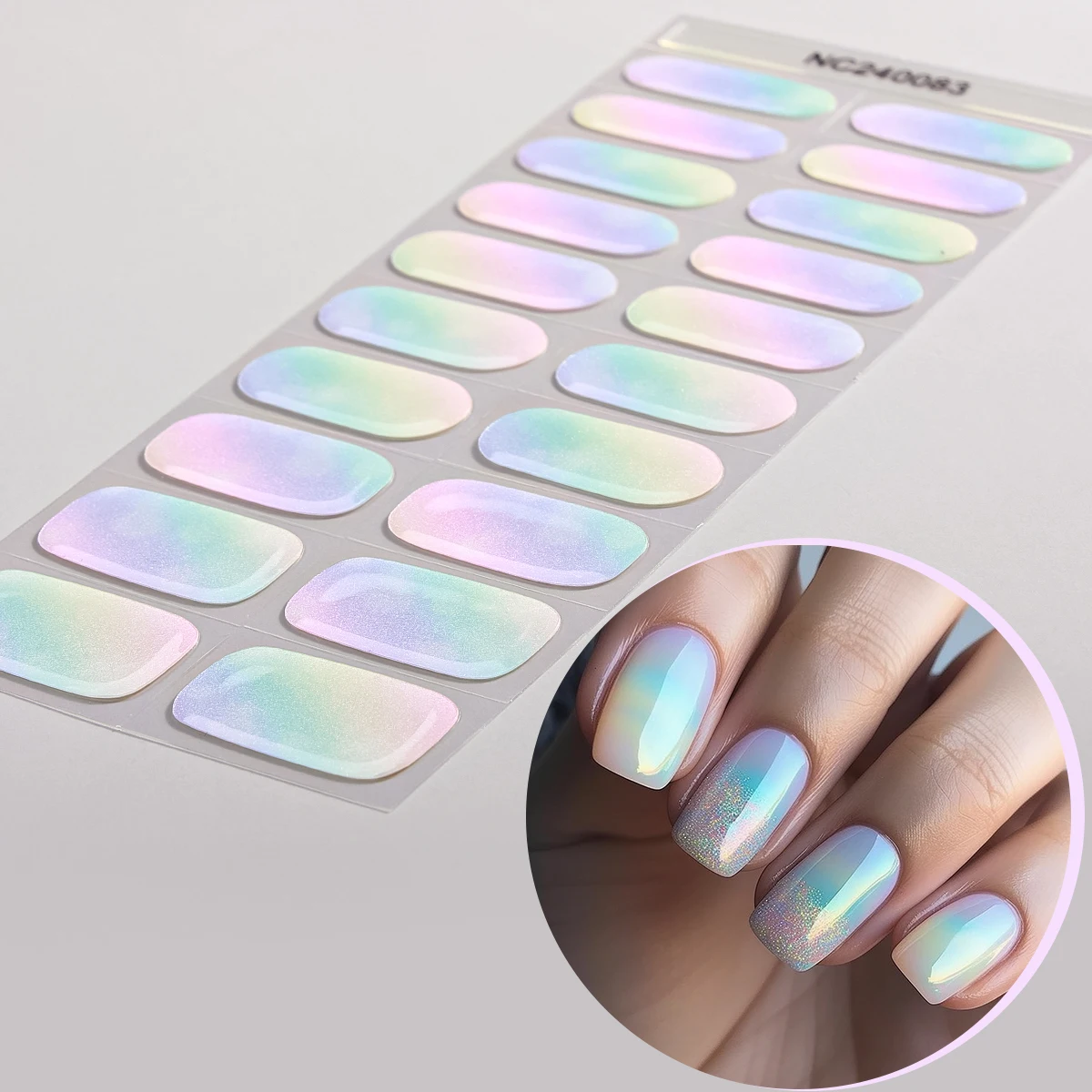 20Tips Gradient Auroras Semi Cured Gel Nail Strips Sparkly Shinning DIY Gel Nail Stickers Long Lasting Gel Manicure Wraps