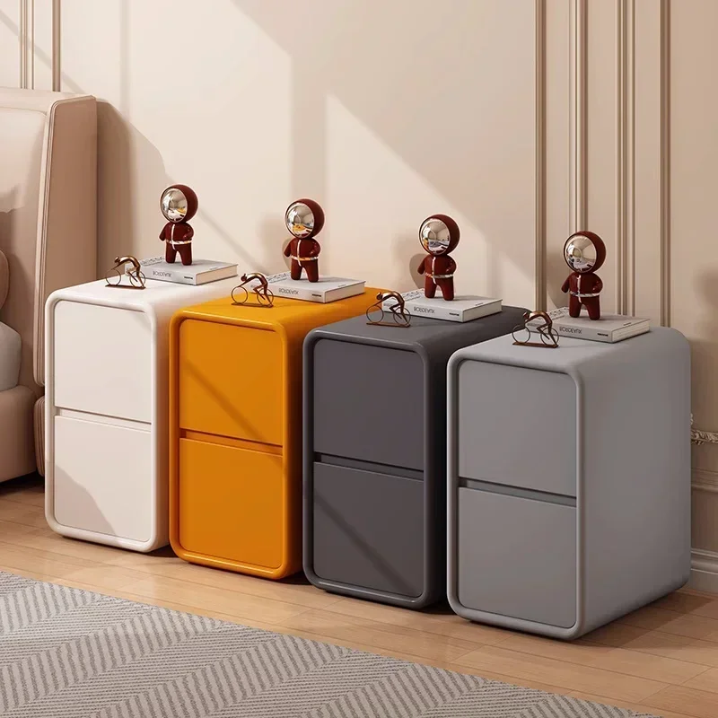 

Mini solid wood bedside table modern style solid color leather bedroom bedside table side storage cabinet