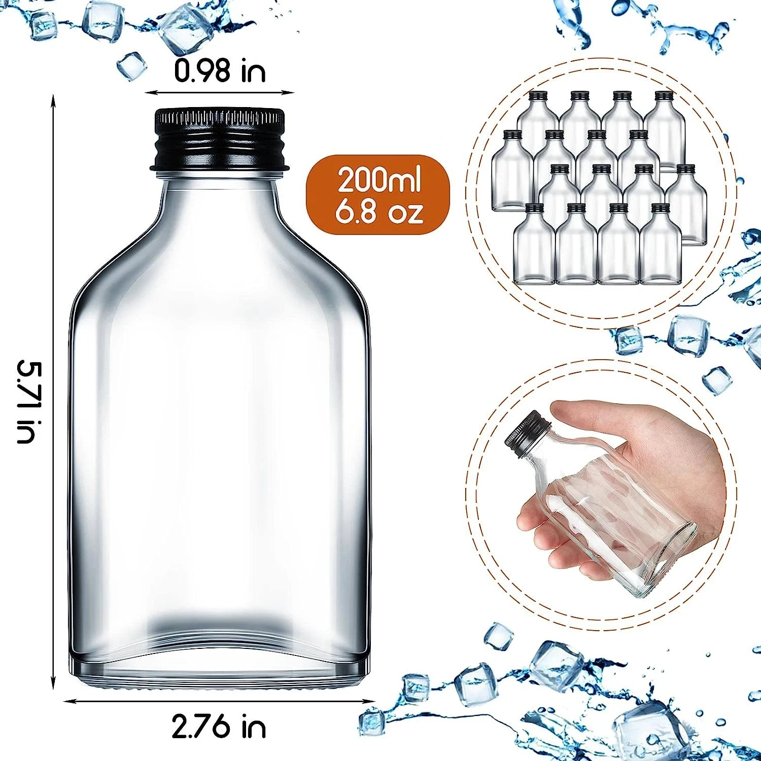 DEOUNY Mini Liquor Bottles Reusable Glass Flask Bottles With Caps Clear Bottles DIY Gift For Birthday Weddings Baby Shower Party