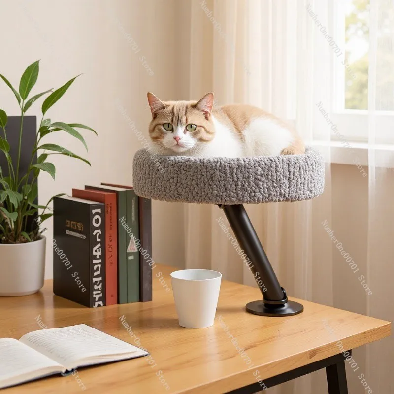 Floating Cat Bed for Desk, Space-Saving Desktop Cat Tree with Stable Clamp, Office Cat Perch for Small Spaces