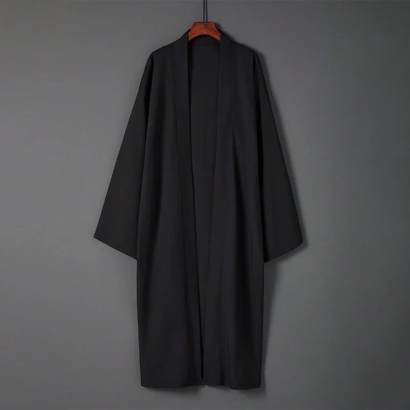 Japanese Hong Kong Style Solid Color Versatile Mid-Length Trench Coat Cardigan, Chinese Style Ancient Style Long Robe Hanfu Sun Protection Clothing Cosplay Jacket Trendy