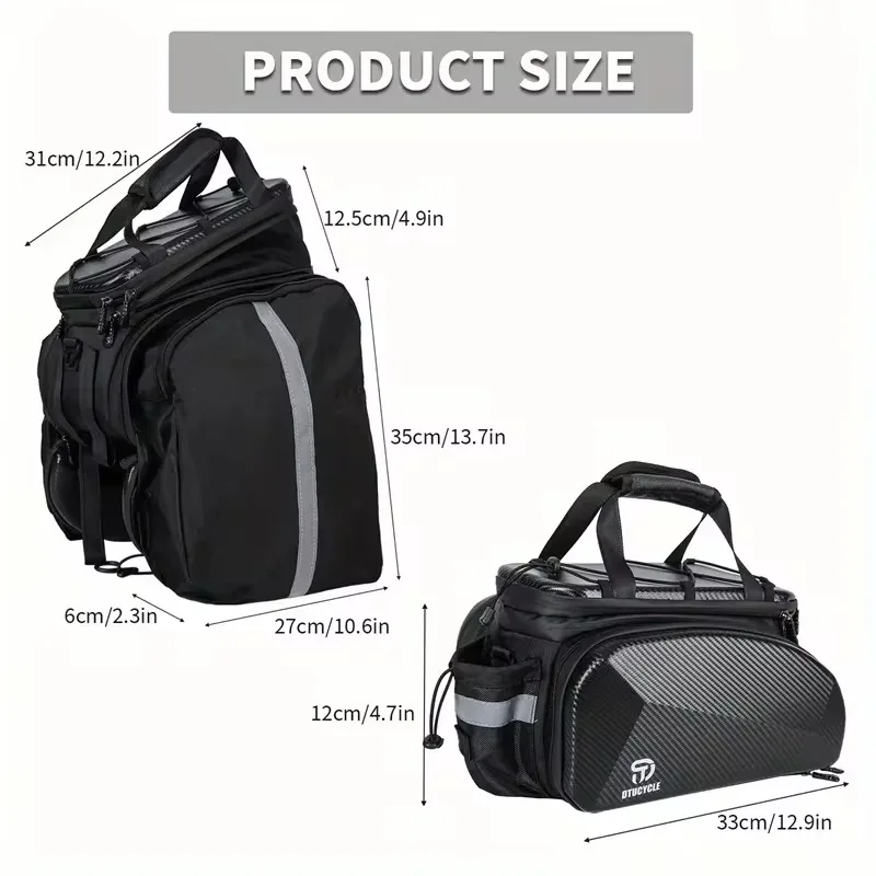 35L Bike Rear Carrier Bag Hard Shell Rainproof Cycling Rear Rack Bag Reflective Bicycle Rear Luggage Rack Bag