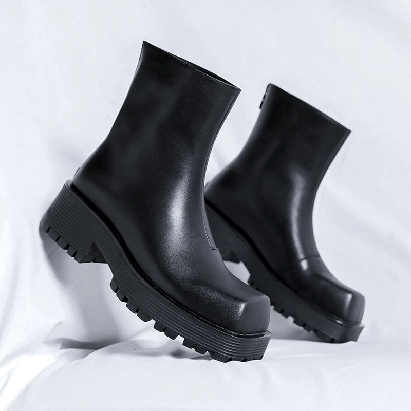 

Высокие ботинки челси на толстой подошве, мужские модные и удобные деловые повседневные мужские ботинки с квадратным носком на молнии на каблуке