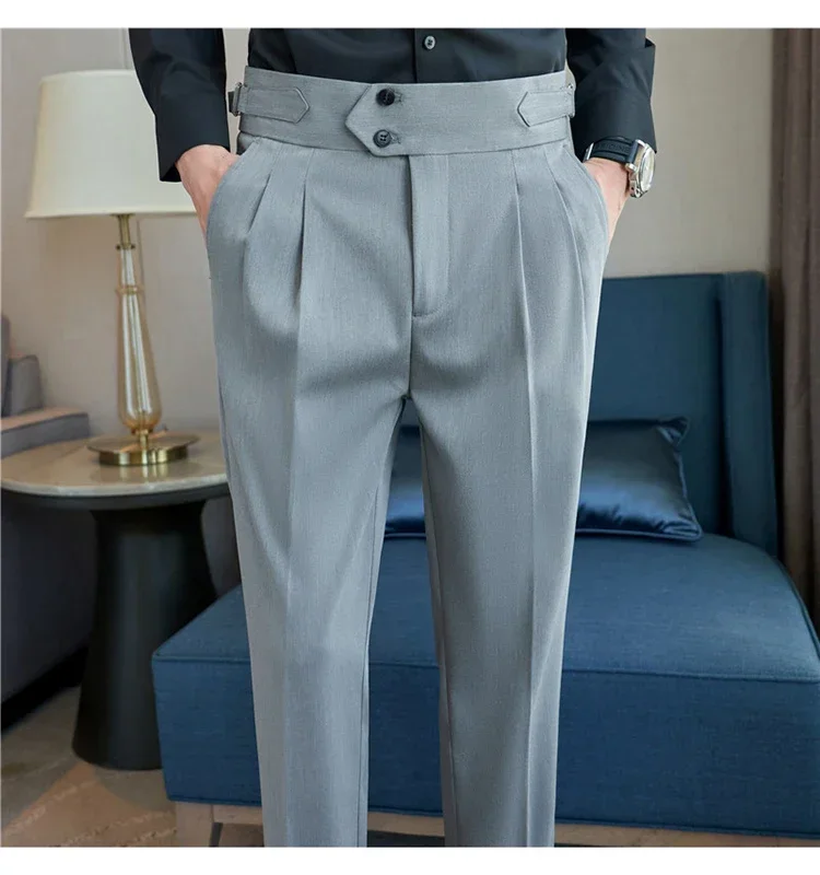 

2025 Men's Dress Pants High-quality English Style Solid Casual Slim Fit Trousers High-waisted Business Leisure Formal Pants 38