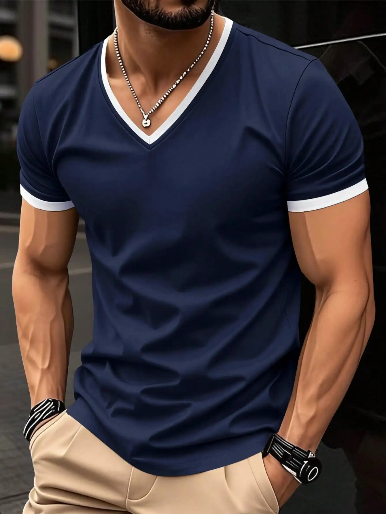 Camiseta Masculina de Verão 2026 Nova Tendência Gola V Secagem Rápida Respirável Lazer Esportes ao Ar Livre Corrida Fitness Solta Manga Curta