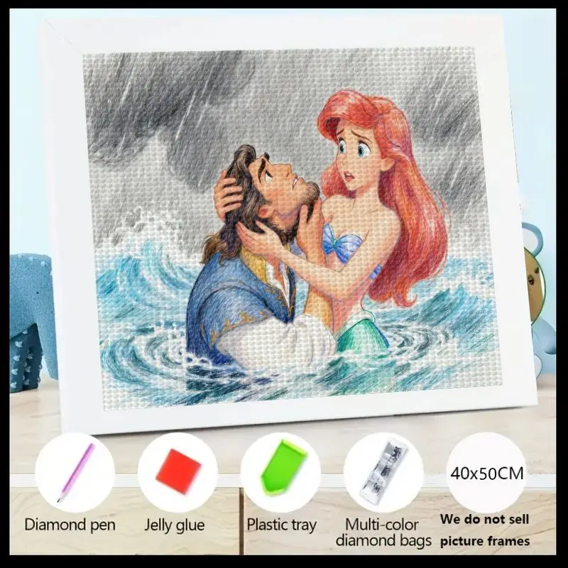 

1 шт. 5D DIY Полный дрель Набор алмазной живописи для взрослых и детей, Русалочка Ариэль и принц Эрик Романтическая история любви в St