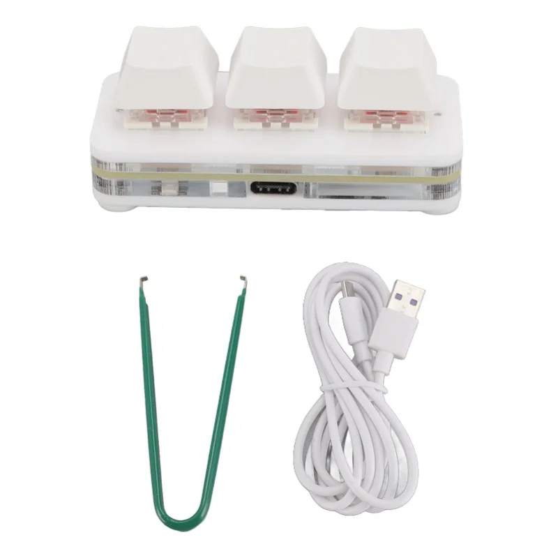 

Мини-клавиатура с 3 клавишами, USB, механическая игровая клавиатура, RGB, настраиваемая программируемая клавиатура с красным переключателем для офисной работы, белая