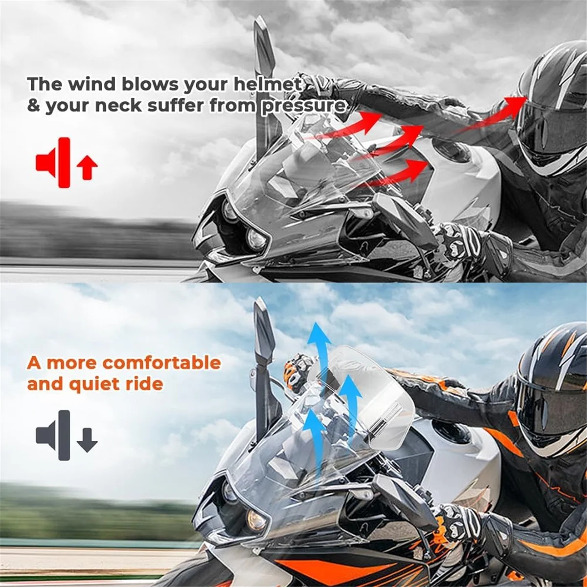 Extensão de pára-brisa ajustável universal para motocicleta - Serve para Honda Suzuki Kawasaki Yamaha BMW Ducati Aprilia (transparente)